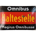 Emailschild Omnibus Magirus Omnibusse, Ulm um 1930