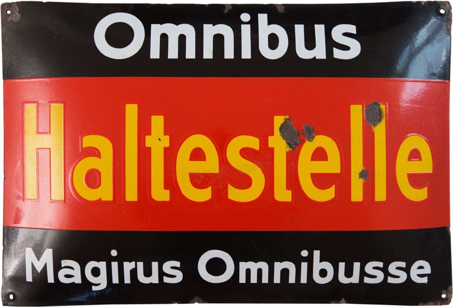 Emailschild Omnibus Magirus Omnibusse, Ulm um 1930