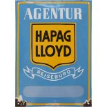 Hapag Lloyd agency enamel sign, Hamburg, around 1930