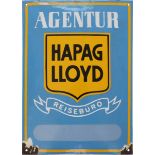 Emailschild Agentur Hapag Lloyd, Hamburg, um 1930