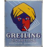 Emailschild Greiling Zigaretten, Dresden, um 1920