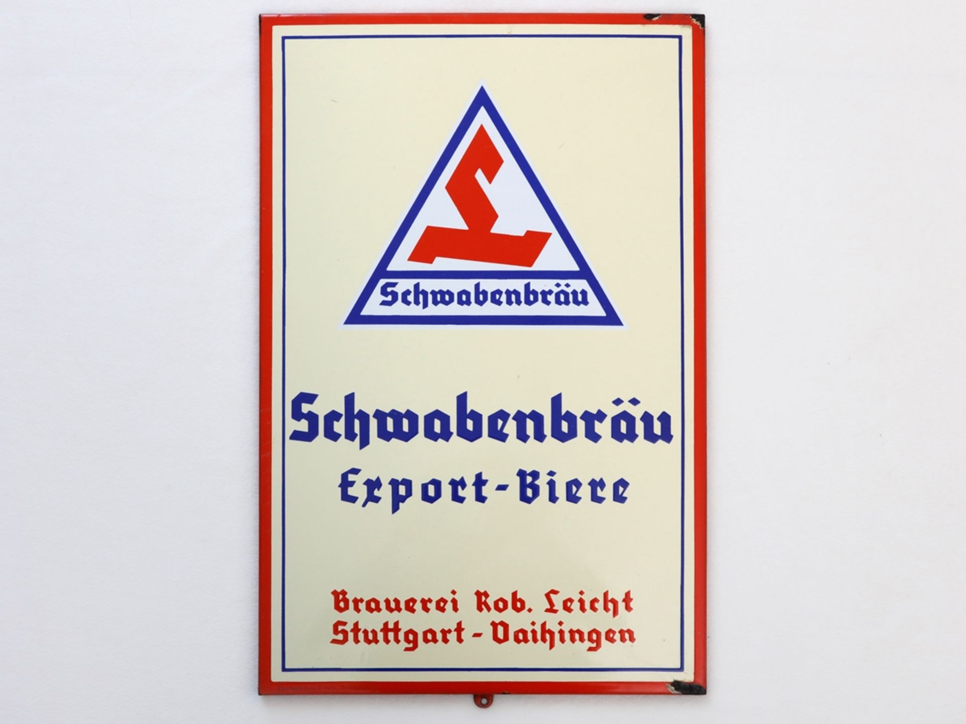 Emailschild Schwabenbräu, Brauerei Rob. Leicht, Stuttgart-Vaihingen, um 1950 - Bild 7 aus 7