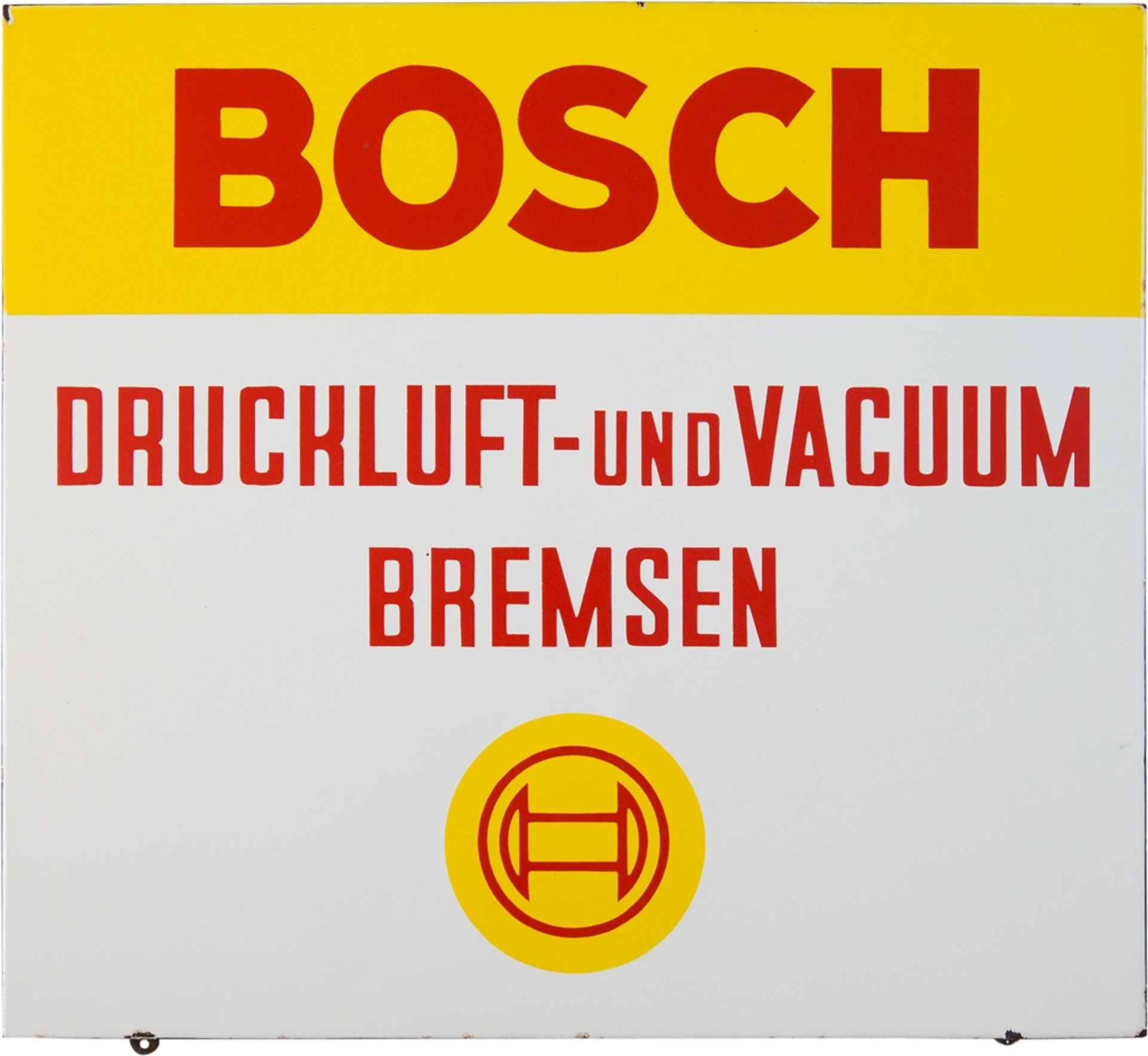 Emailschild Bosch, Druckluft- und Vacuum Bremsen, Stuttgart, um 1950/60