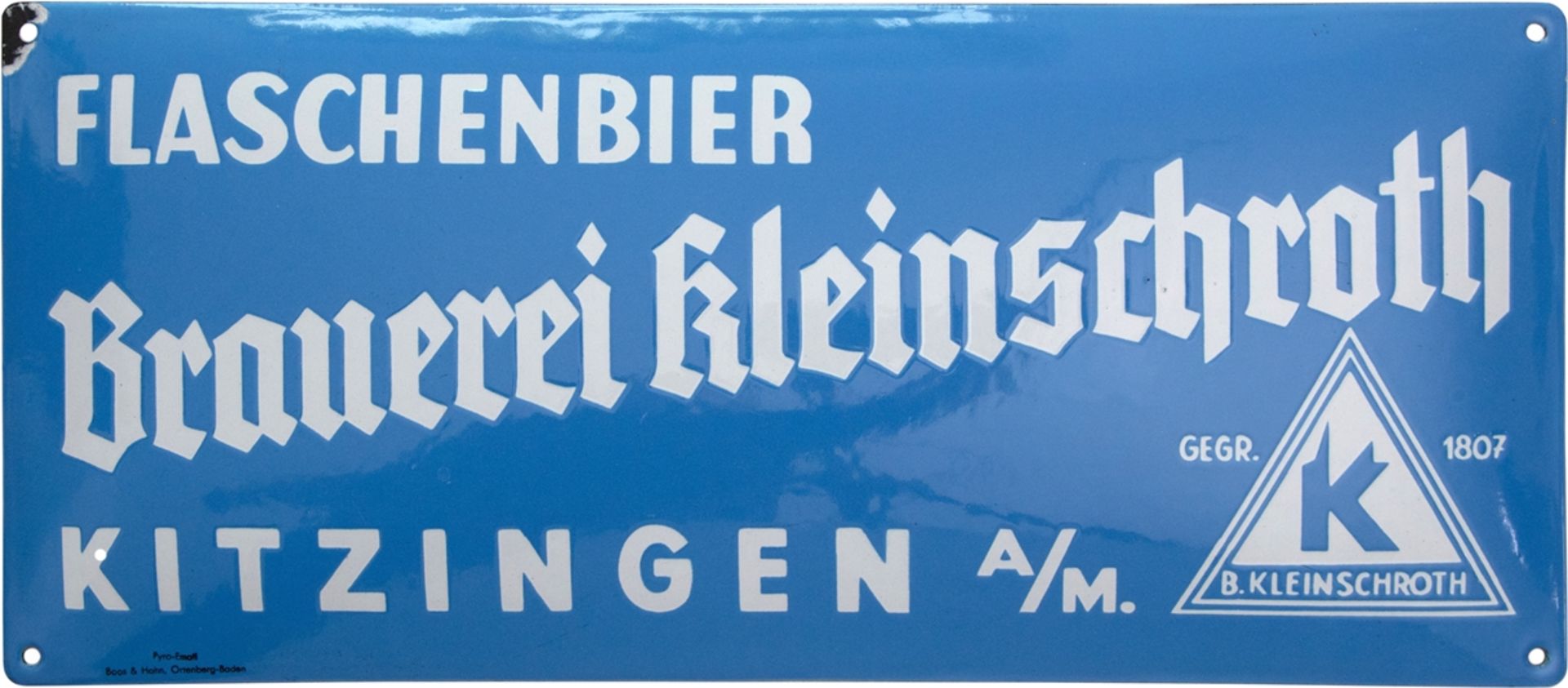 Emailschild Brauerei Kleinschroth, Kitzingen, um 1930