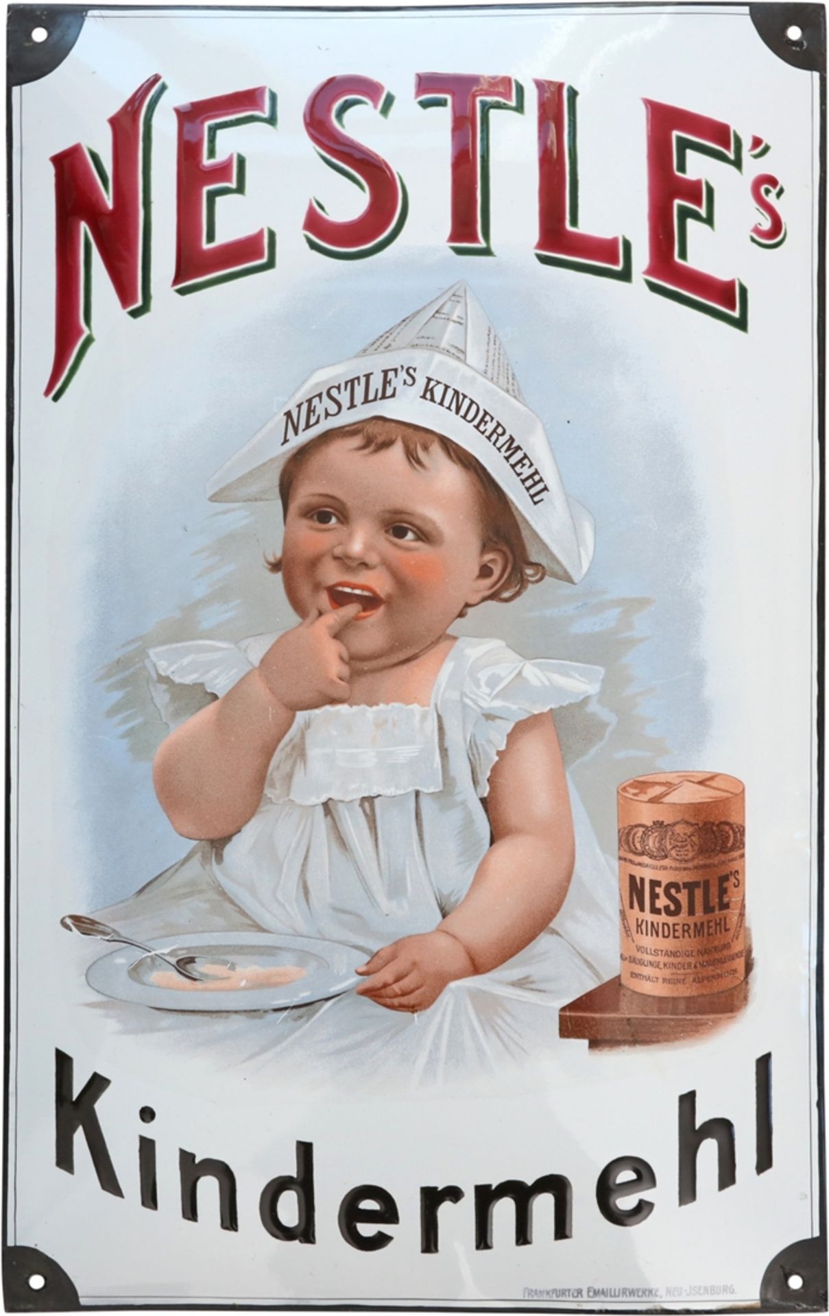 Emailschild Nestle Kindermehl - im Traumzustand! Um 1900