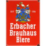 Emailschild Erbacher Brauhaus, um 1930