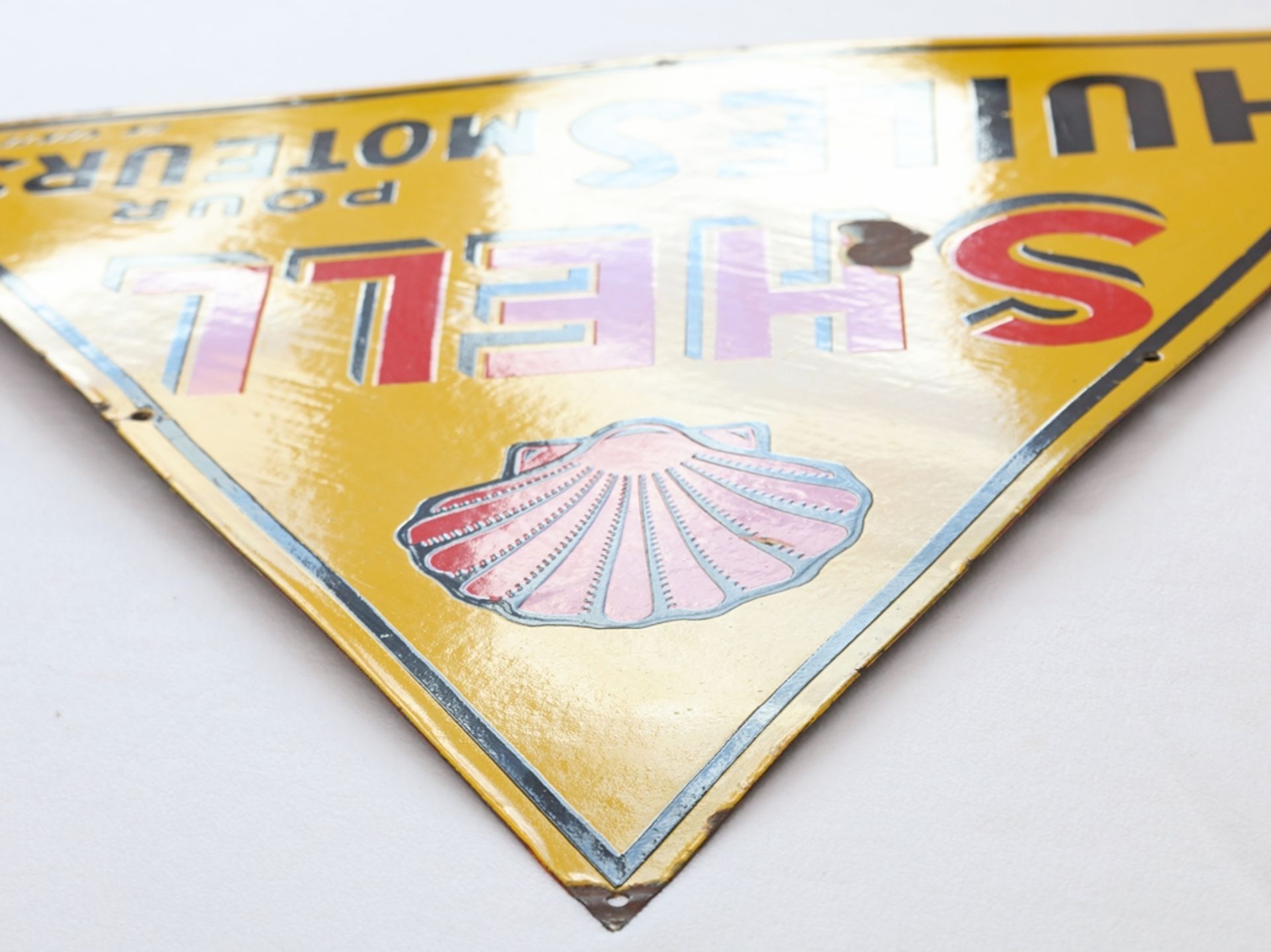 Enamel sign Shell triangle France, huiles pour moteurs, around 1930 - Image 4 of 6