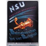 Emailschild NSU Freilauf-Bremsnabe, Traumzustand!, Neckarsulm, um 1920	