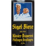 Emailschild Sigel-Biere, Kloster-Brauerei, Pfullingen-Reutlingen, um 1930