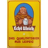 Emailschild Echt Ulrich, das Qualitätsbier, Leipzig, um 1960