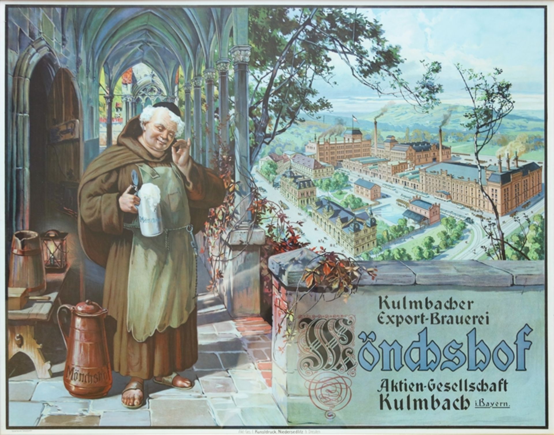 Poster view of the Mönchshof brewery in Kulmbach, around 1910 - Image 3 of 3