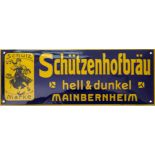 Emailschild Schützenhofbräu, Traumzustand! Mainbernheim bei Kitzingen, um 1920