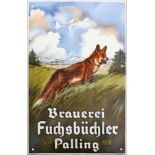 Emailschild Brauerei Fuchsbüchler -  im Traumzustand! Palling, um 1950