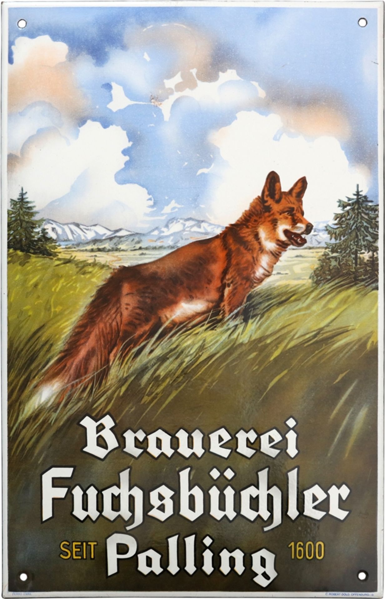 Enamel sign brewery Fuchsbüchler - in dream condition! Palling, around 1950