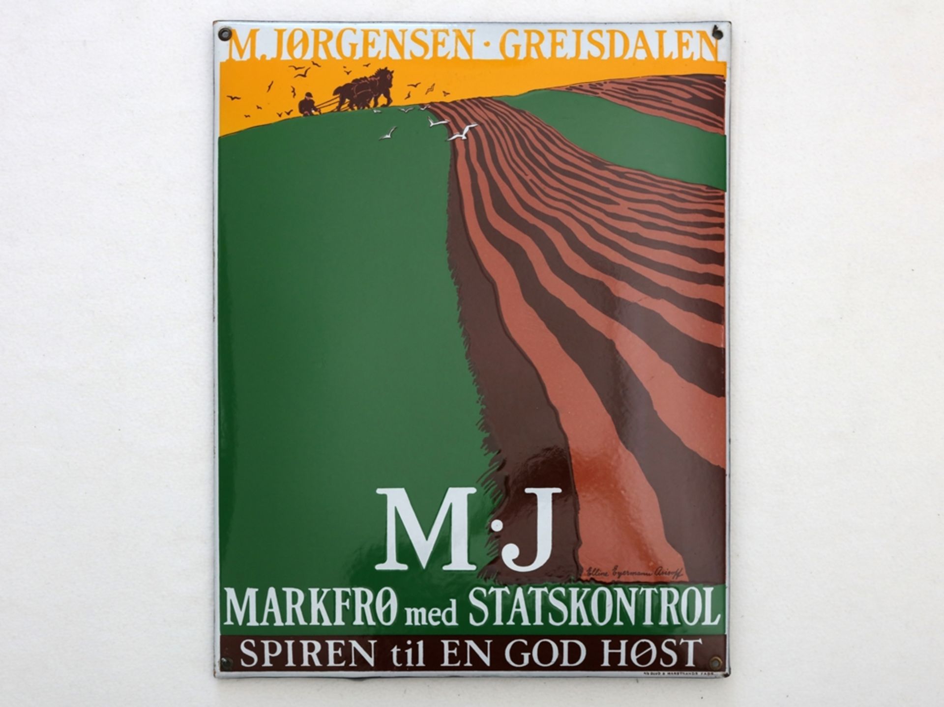 Enamel sign M.Jorgensen, dream condition! Denmark/Grejsdalen around 1930 - Image 7 of 7