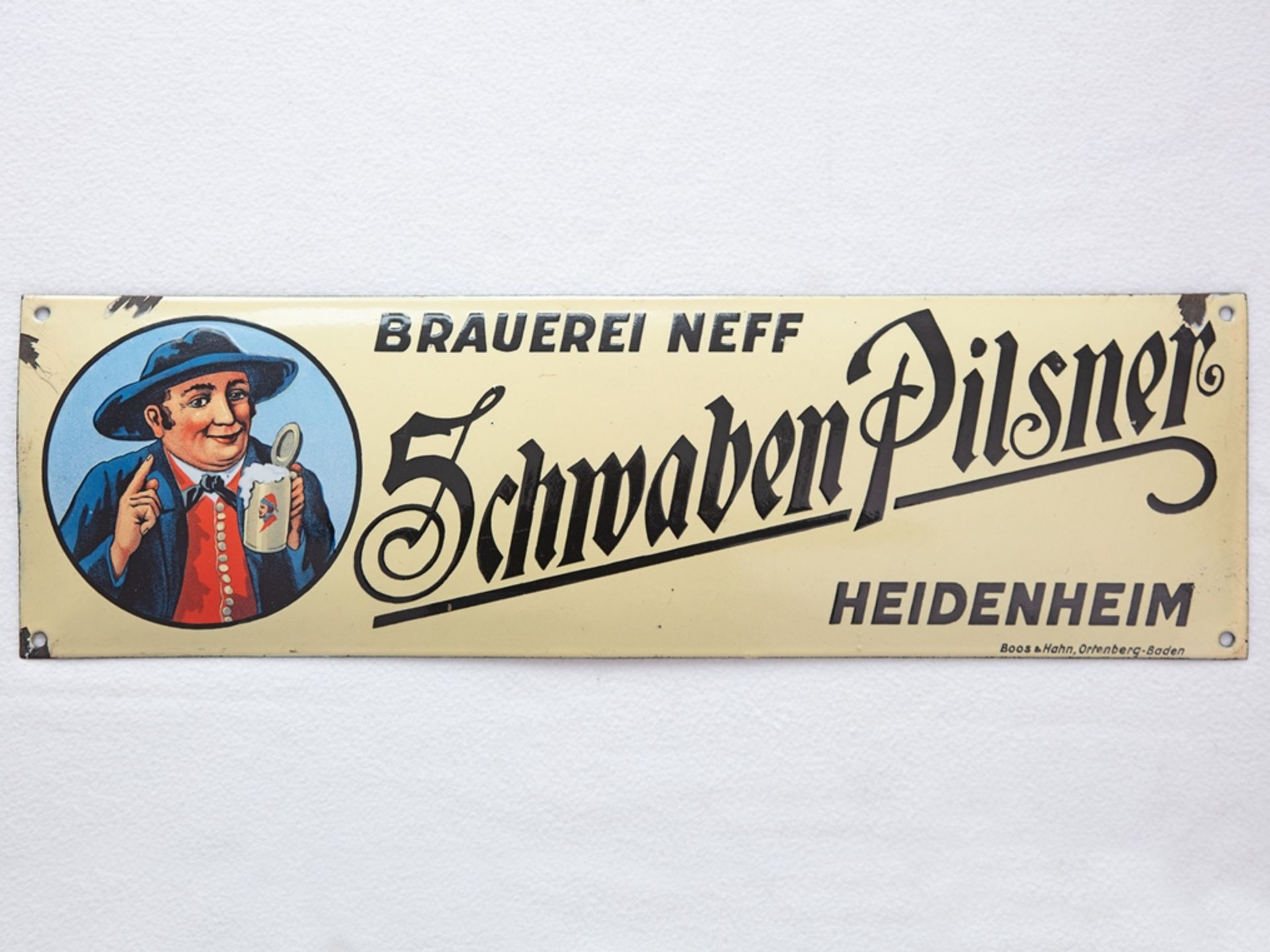 Enamel sign for the Neff brewery, Schwaben Pilsner, Heidenheim, around 1920 - Image 7 of 7