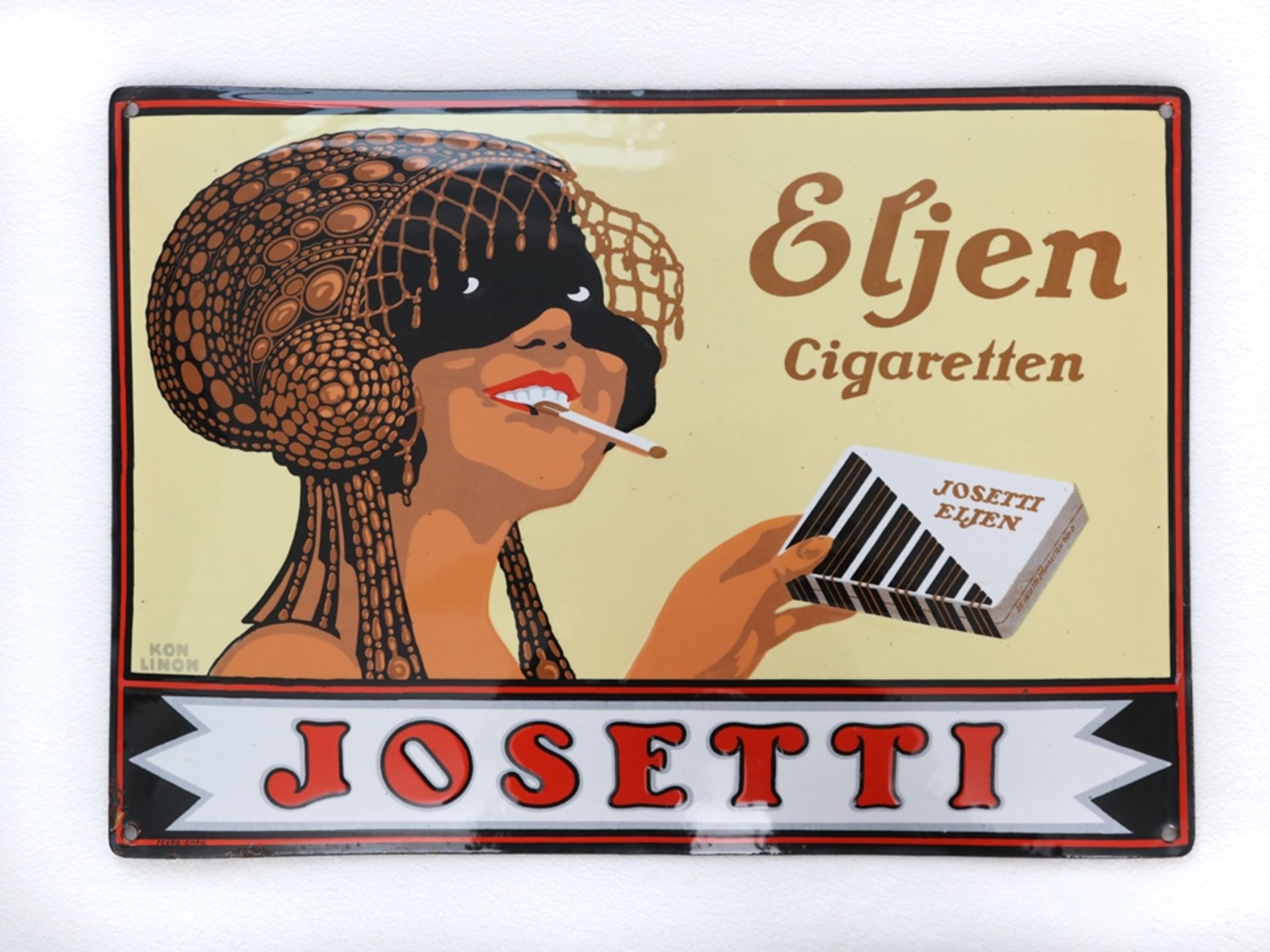 Emailschild Josetti Eljen Cigaretten -  im Traumzustand, Berlin um 1920 - Bild 7 aus 7