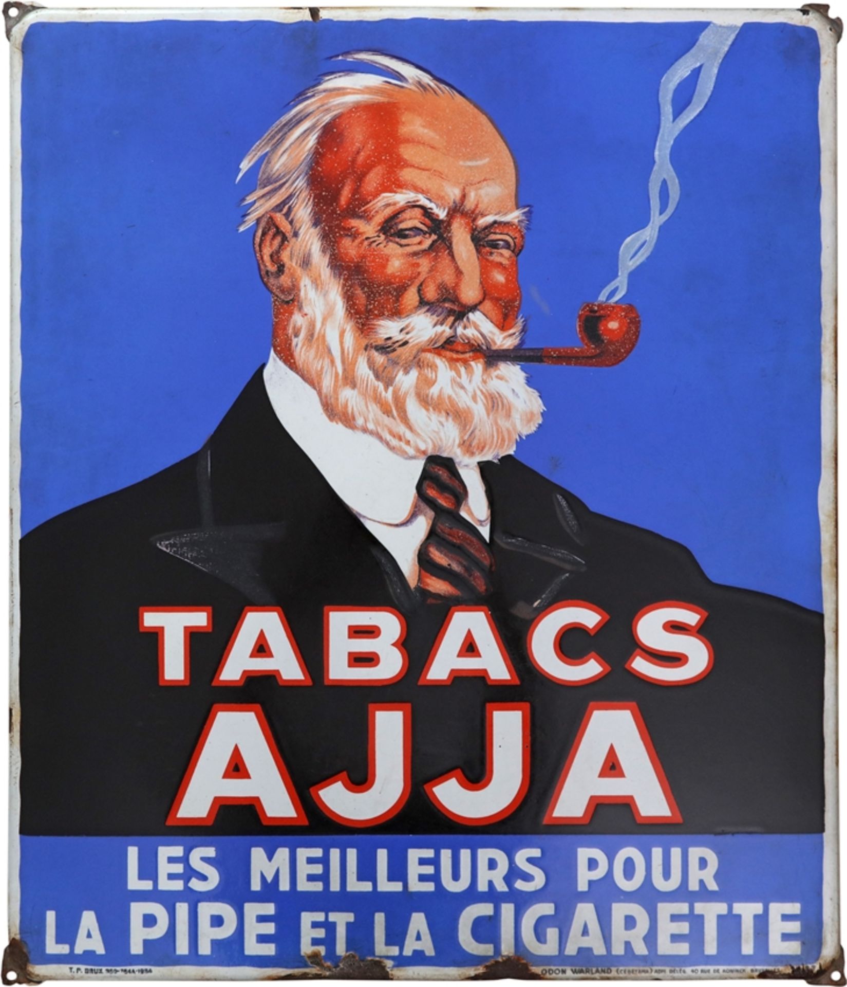 Enamel sign Ajja Tabacs, Belgium, dated 1934, condition 2-3
