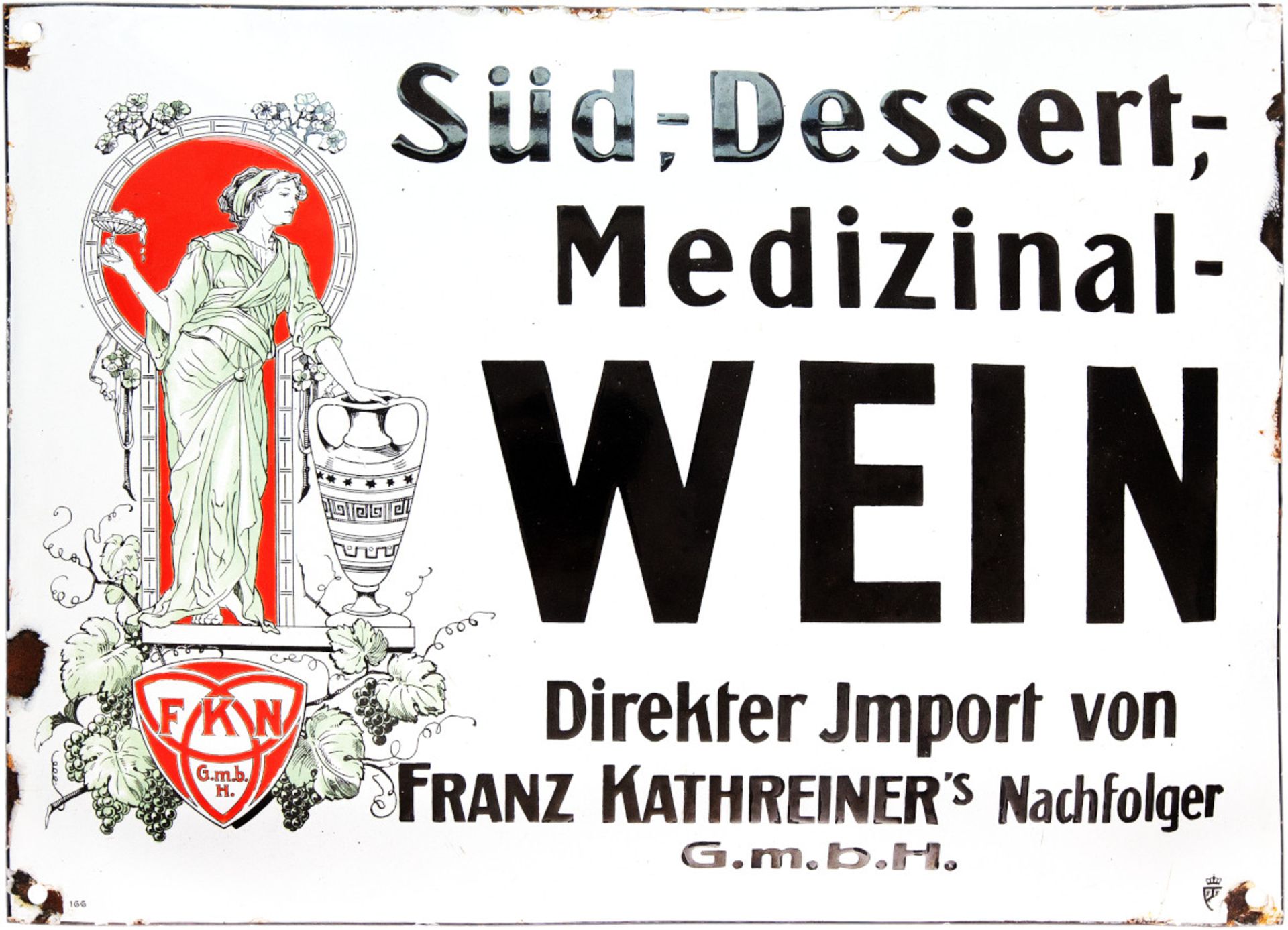 Emailschild Medizinal Weine, Kathreiner München, um 1910