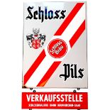 Enamel sign Schloss Bräu Pils, Neunkirchen/Saarland, original, around 1950