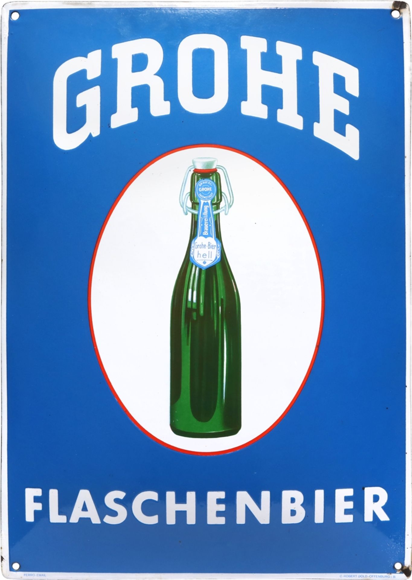 Enamel sign Grohe Flaschenbier Darmstadt, around 1920 