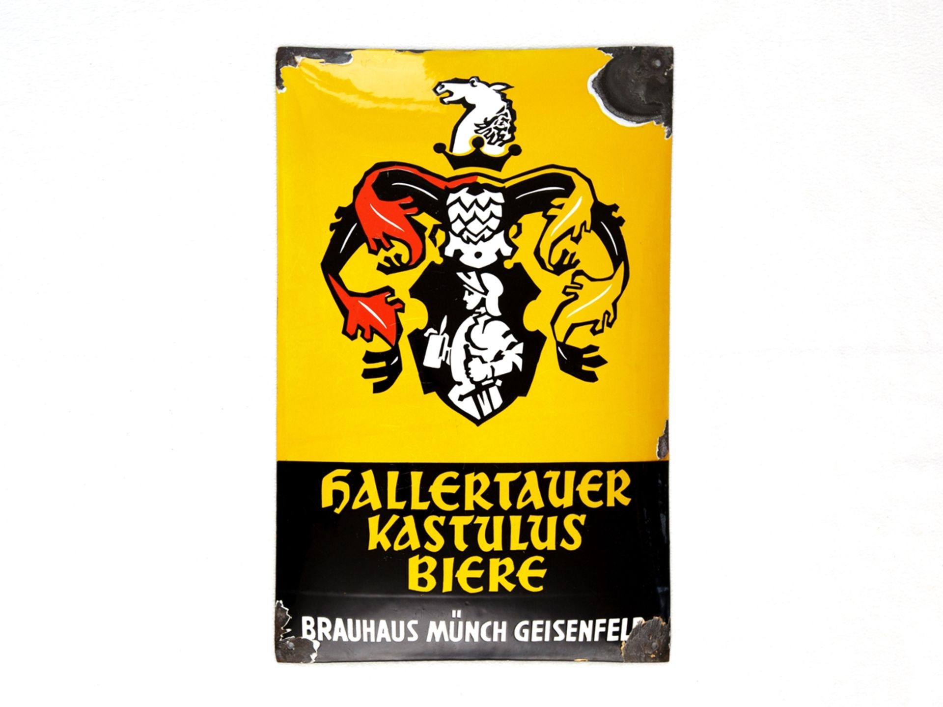 Emailschild Hallertauer Kastulus Biere, Brauhaus Münch, Geisenfeld, um 1930 - Bild 7 aus 7