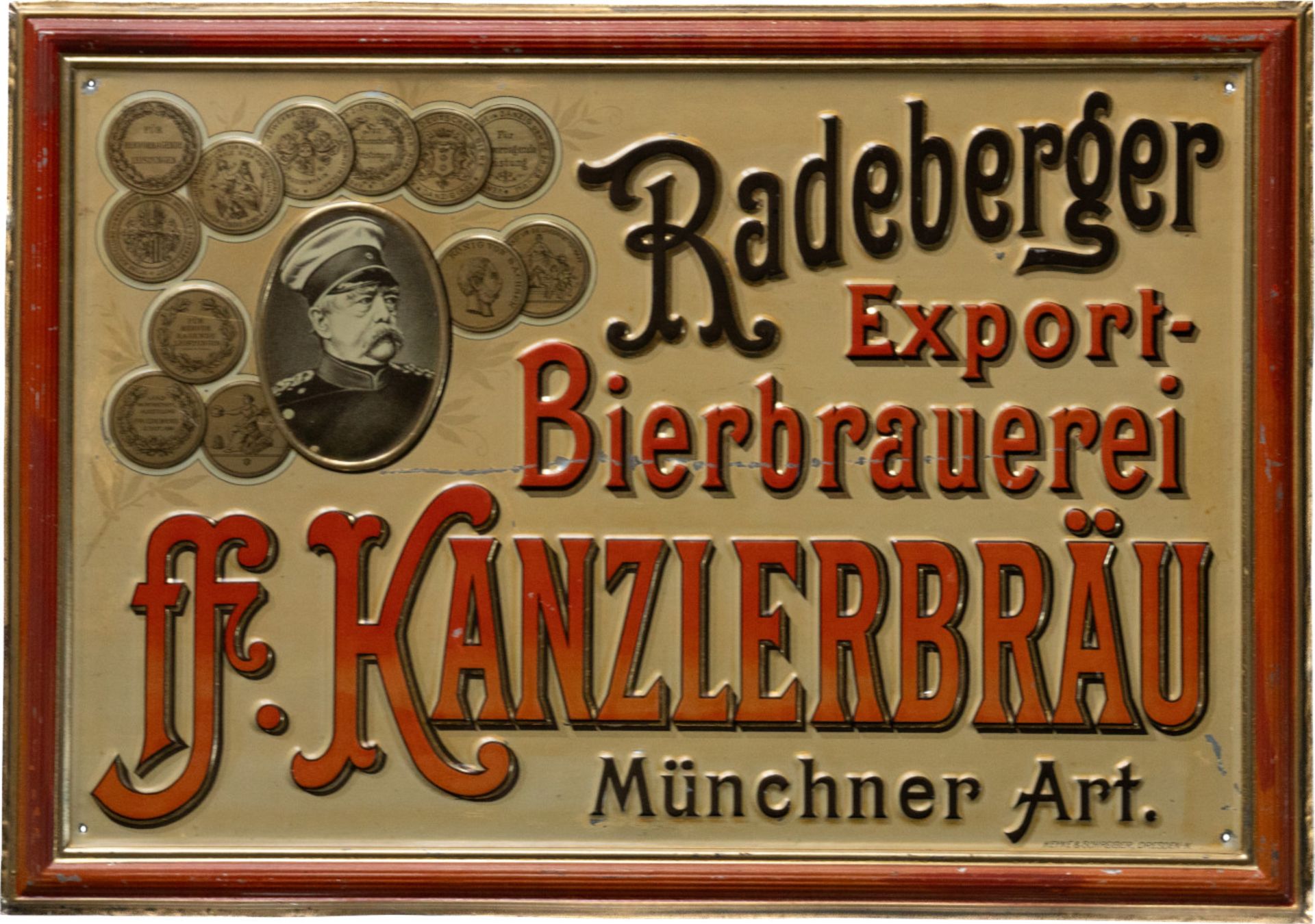 Tin sign Radeberger Kanzlerbräu, Radeberg, around 1900