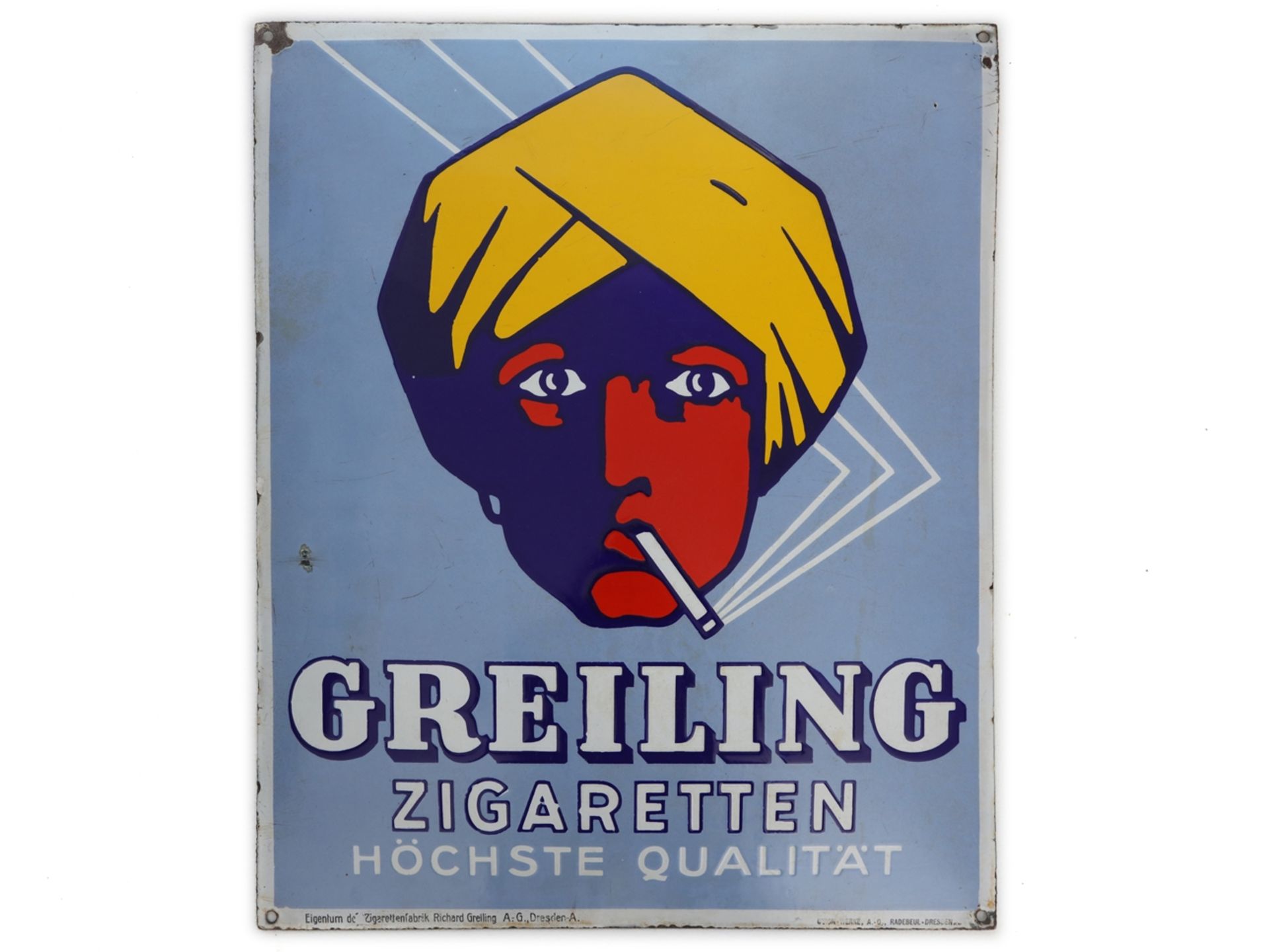 Emailschild Greiling Zigaretten, Dresden, um 1920 - Bild 7 aus 7