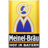 Emailschild Meinel-Bräu, Hof in Bayern, im Traumzustand, um 1930