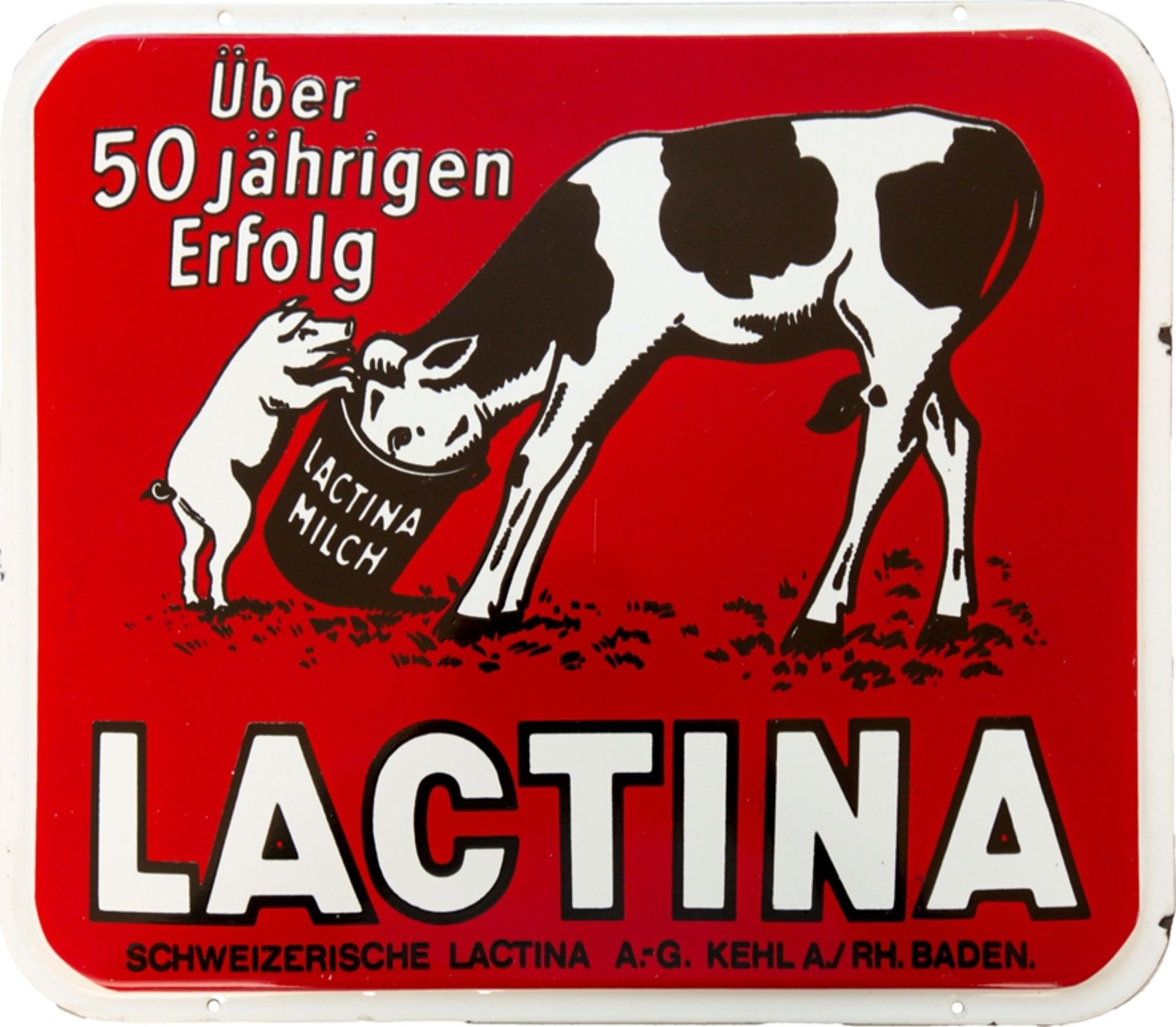 Enamel sign Lactina Switzerland and Kehl am Rhein/Baden, around 1950