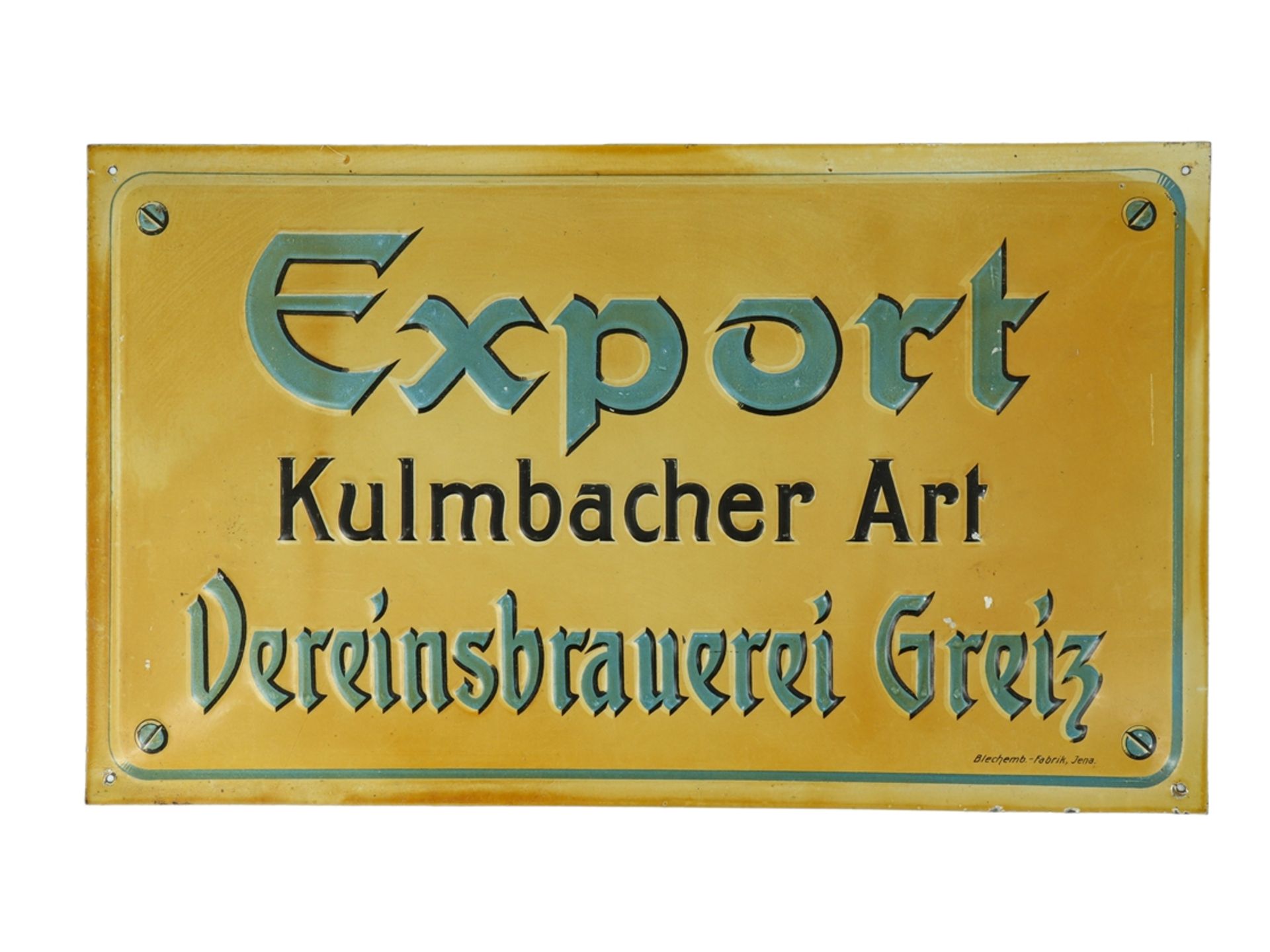 Tin sign Export Kulmbacher Art, Vereinsbrauerei Greiz, around 1930 - Image 4 of 4