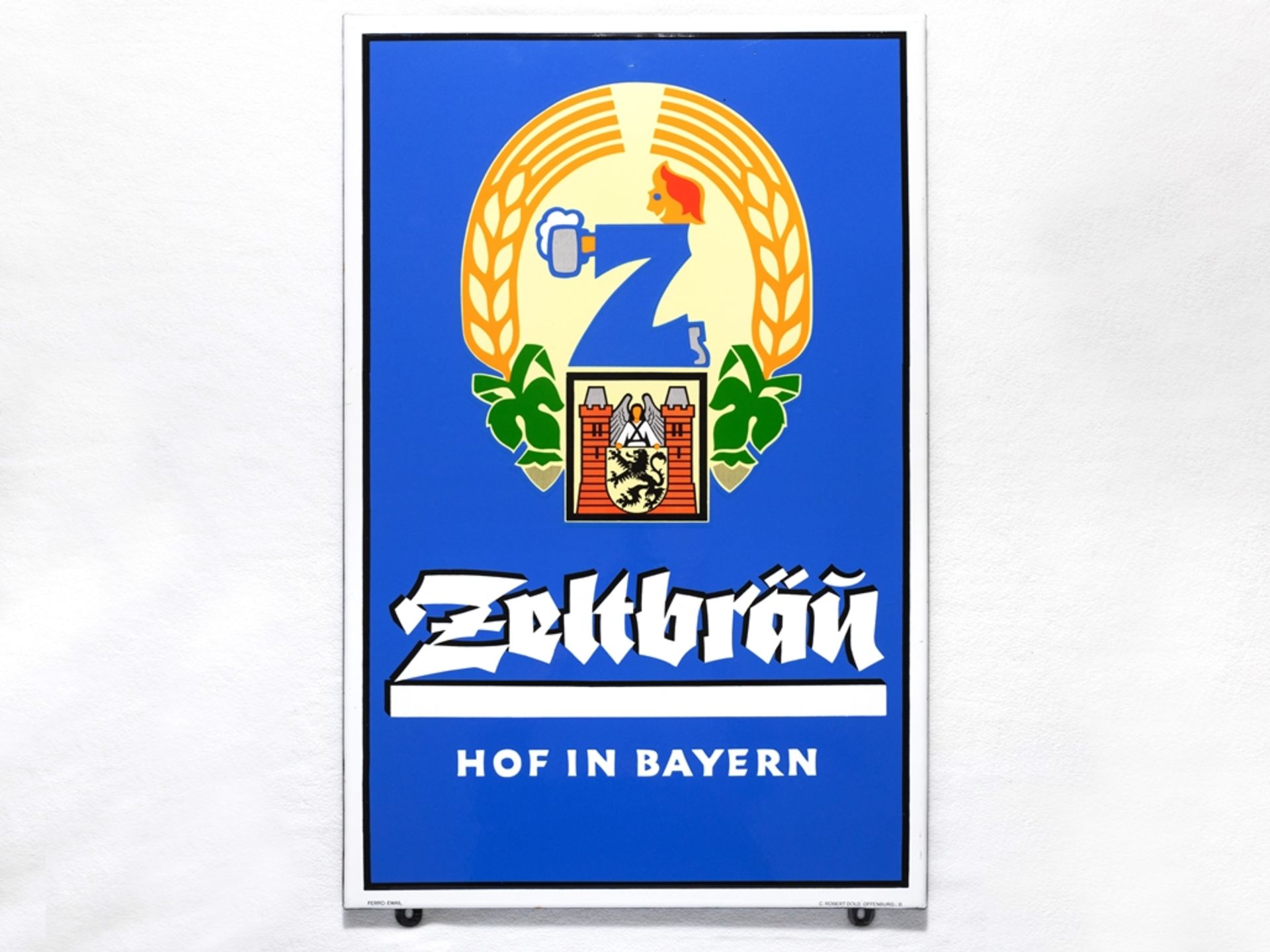 Emailschild Zeltbräu Hof in Bayern, um 1950, Traumzustand - Bild 7 aus 7