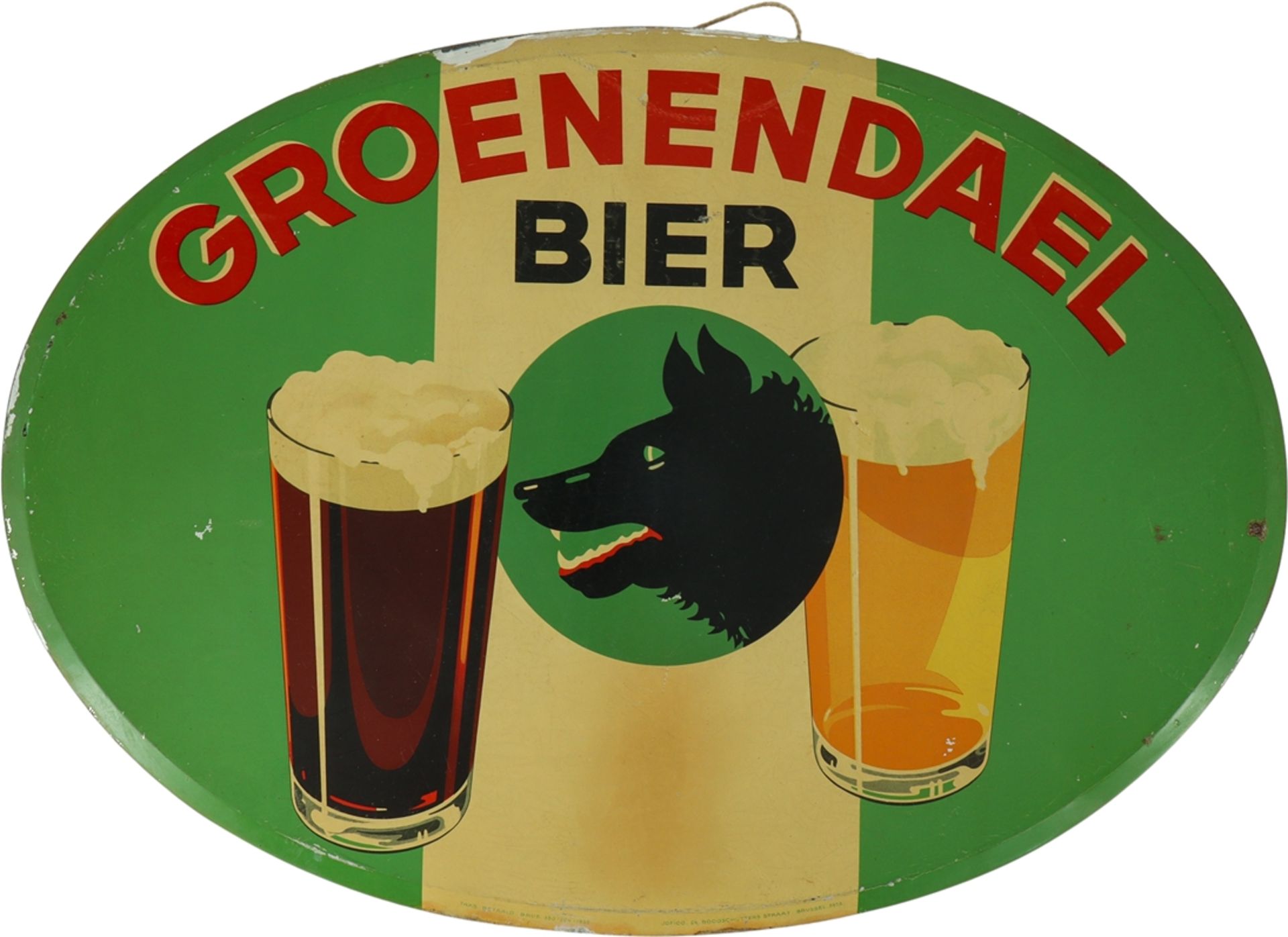 Tin sign Groenendael beer, Hoeilaart, near Brussels, dated 1938