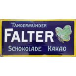 Enamel sign Tangermünder Falter Schokolade, around 1920