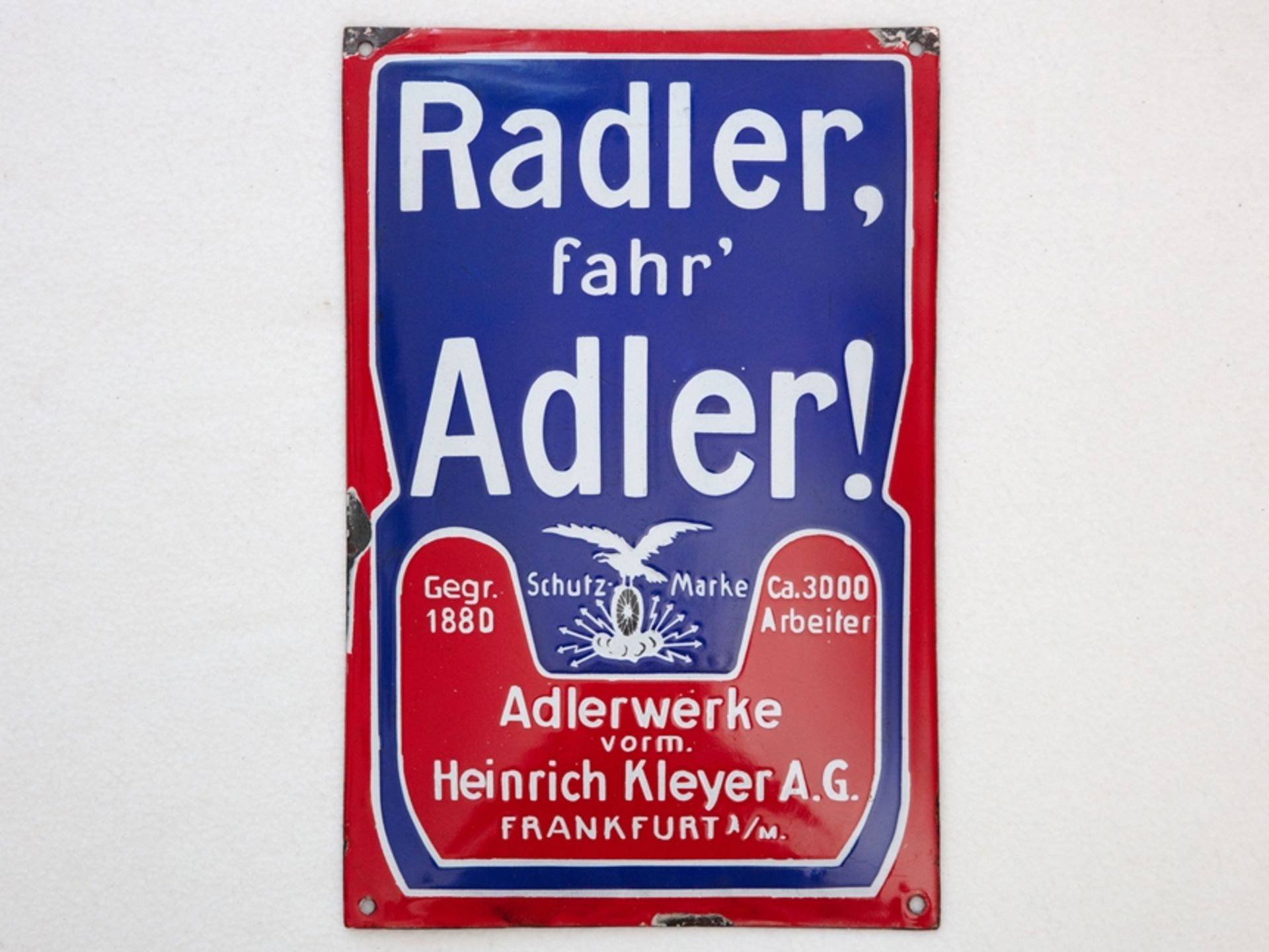Emailschild Radler, fahr Adler, Frankfurt am Main, um 1910 - Bild 7 aus 7