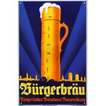 Emailschild Bürgerbräu Ravensburg - im Traumzustand! Um 1930