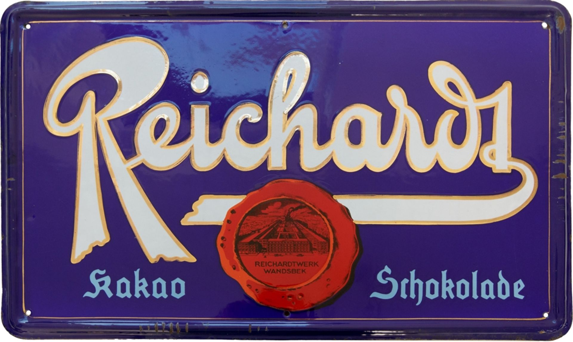 Emailschild Reichardt Kakao, Schokolade, Wandsbek, um 1930