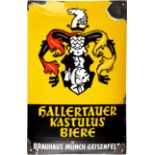 Enamel sign Hallertauer Kastulus beers, Münch brewery, Geisenfeld, around 1930