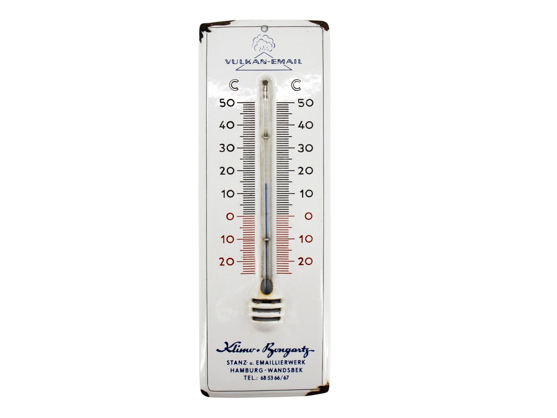 Thermometer enamel sign, Klimo and Bongartz enamelling works, Hamburg-Wandsbek, around 1950 - Image 3 of 3