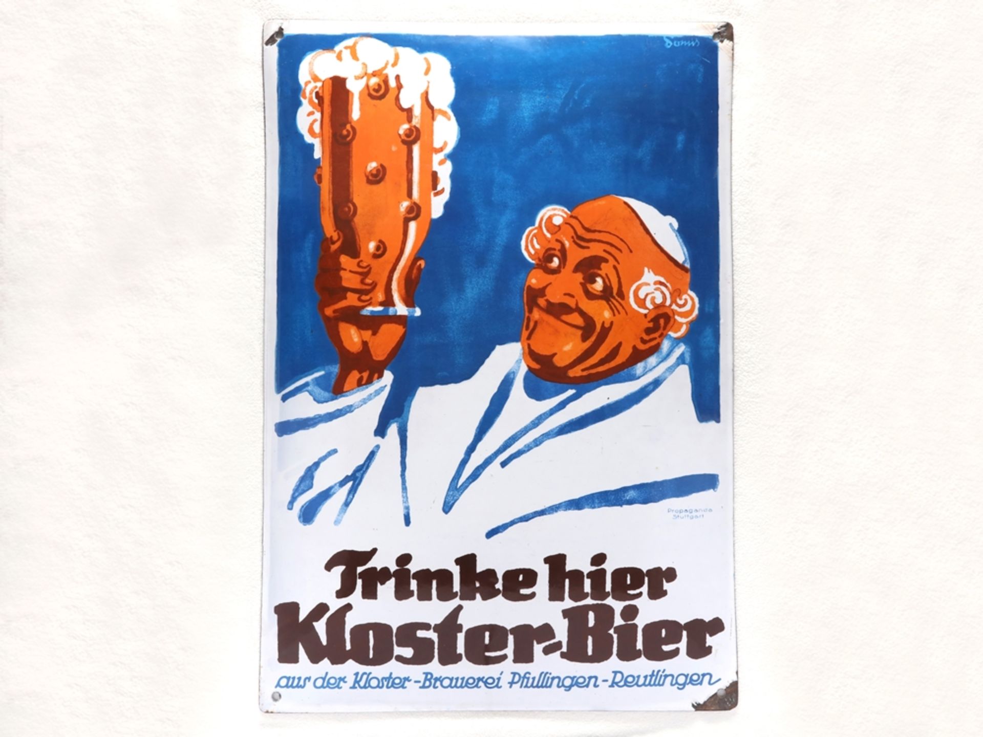 Emailschild Trinke hier Kloster Bier, Pfullingen-Reutlingen, um 1920 - Bild 7 aus 7
