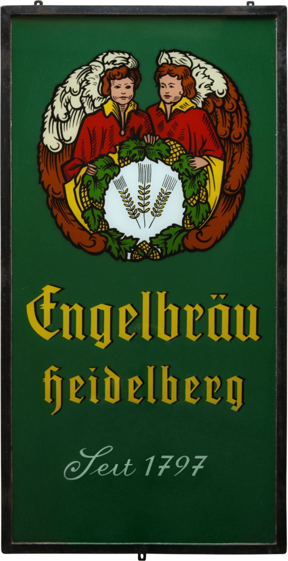 Glasschild Engelbräu Heidelberg, um 1950