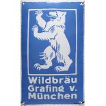 Emailschild Wildbräu, Grafing bei München, um 1930