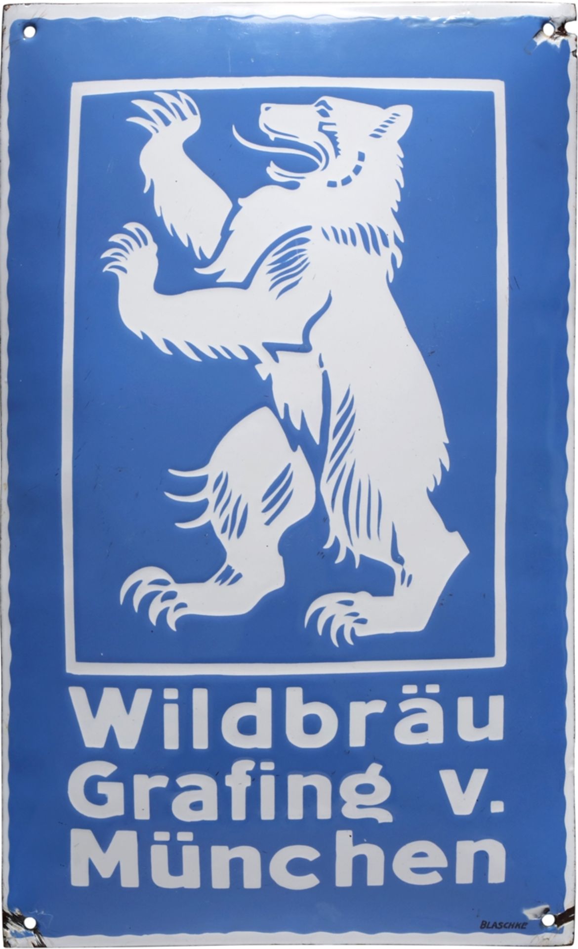 Emailschild Wildbräu, Grafing bei München, um 1930