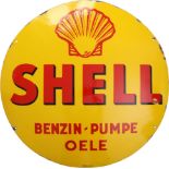 Emailschild Shell, Benzin, Pumpe, Oele, Hamburg, um 1930