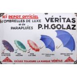 Enamel sign Veritas P.H. Golaz, umbrellas, Plaque emaillée, around 1940
