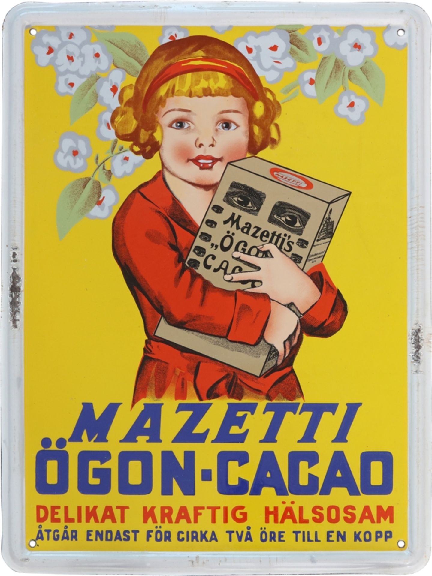 Enamel sign Mazetti Ögon-Cacao, Sweden, around 1920