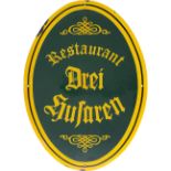 Enamel sign Restaurant Drei Husaren, around 1930