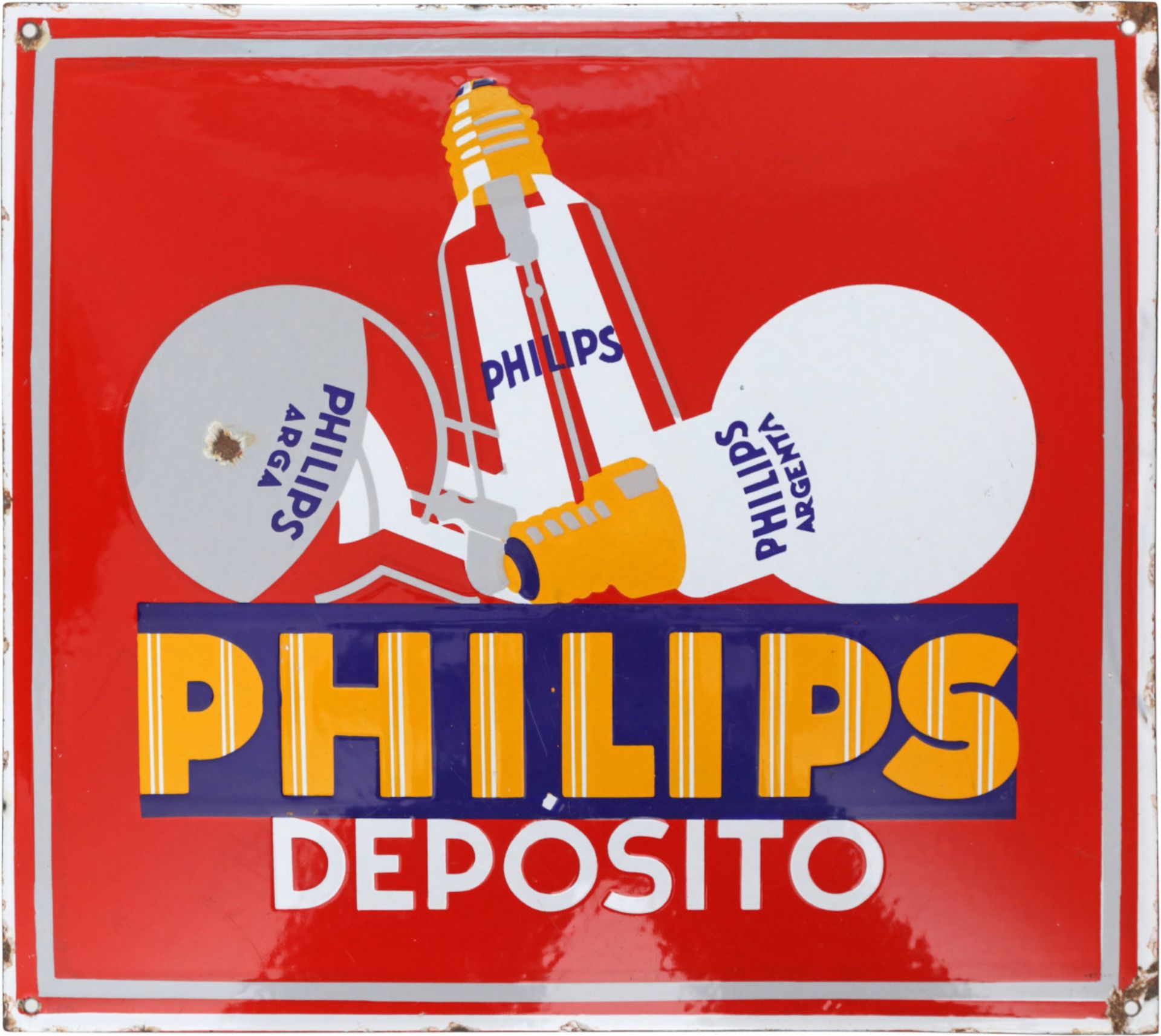 Emailschild Philips Deposito, Spanien, um 1930