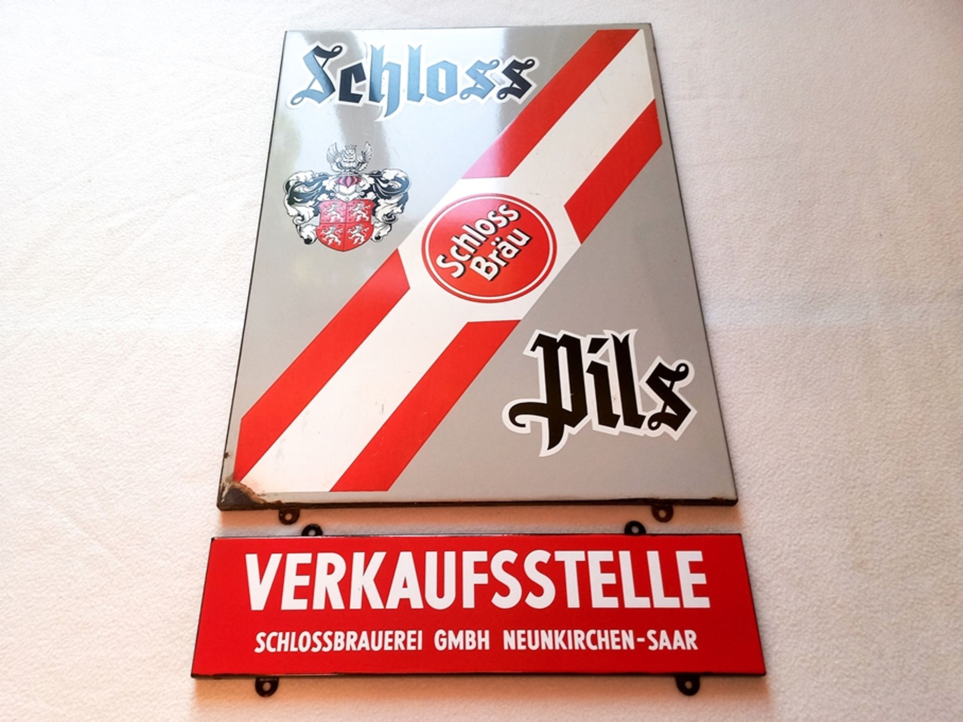 Enamel sign Schloss Bräu Pils, Neunkirchen/Saarland, original, around 1950 - Image 7 of 8