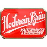 Emailschild Hochrein Bräu, Brauerei Kaltenhausen, bei Volkach, um 1930